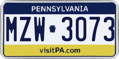 PA license plate MZW3073