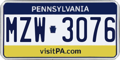 PA license plate MZW3076