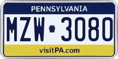 PA license plate MZW3080