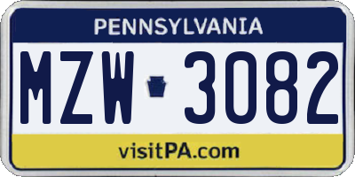 PA license plate MZW3082