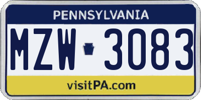 PA license plate MZW3083