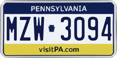 PA license plate MZW3094