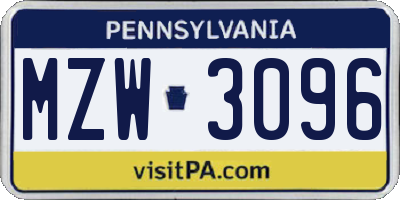 PA license plate MZW3096