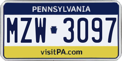PA license plate MZW3097