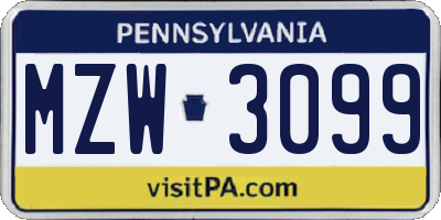 PA license plate MZW3099