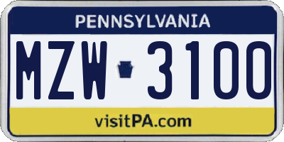 PA license plate MZW3100