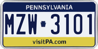 PA license plate MZW3101