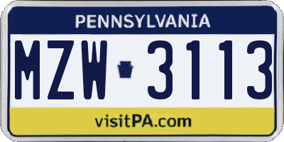 PA license plate MZW3113