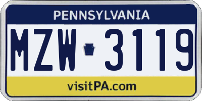 PA license plate MZW3119