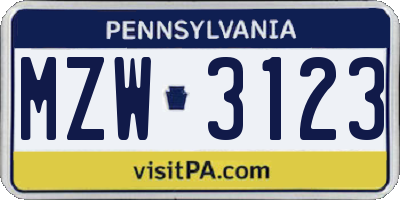 PA license plate MZW3123