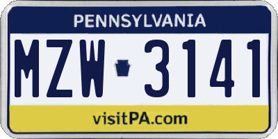PA license plate MZW3141