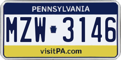 PA license plate MZW3146