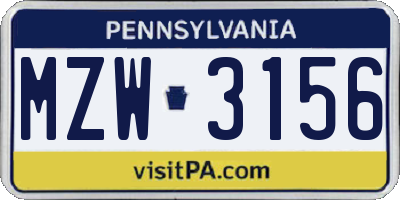 PA license plate MZW3156