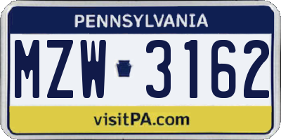 PA license plate MZW3162