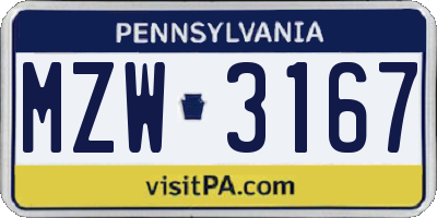 PA license plate MZW3167