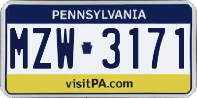 PA license plate MZW3171