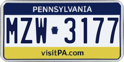 PA license plate MZW3177