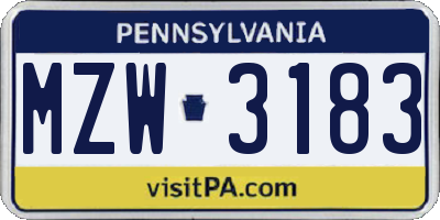 PA license plate MZW3183