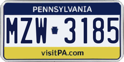 PA license plate MZW3185