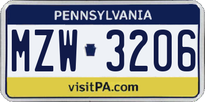 PA license plate MZW3206