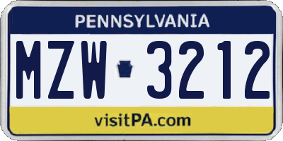 PA license plate MZW3212