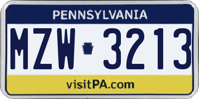 PA license plate MZW3213