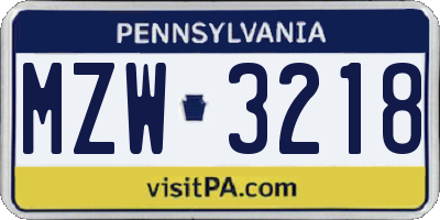 PA license plate MZW3218