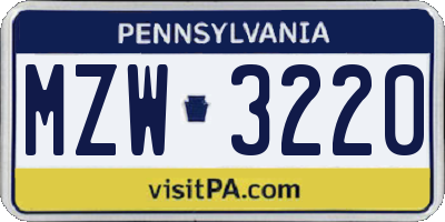 PA license plate MZW3220