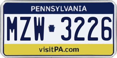 PA license plate MZW3226