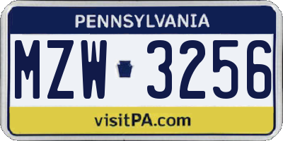 PA license plate MZW3256