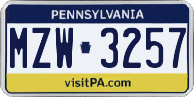 PA license plate MZW3257