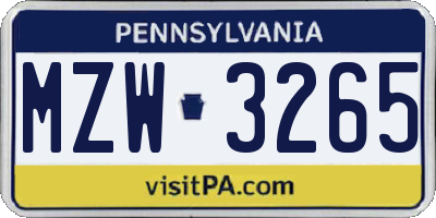PA license plate MZW3265