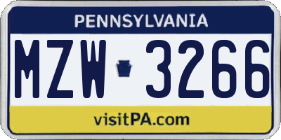 PA license plate MZW3266