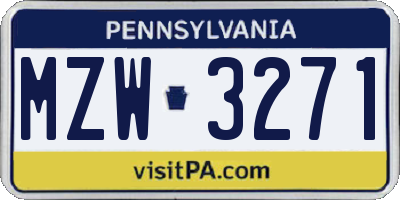 PA license plate MZW3271