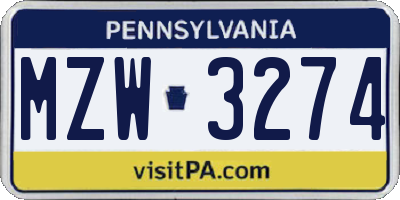 PA license plate MZW3274