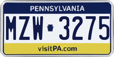 PA license plate MZW3275