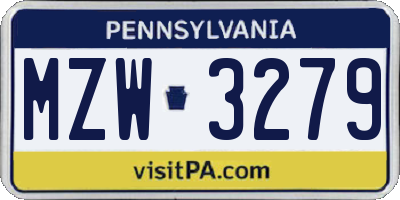 PA license plate MZW3279