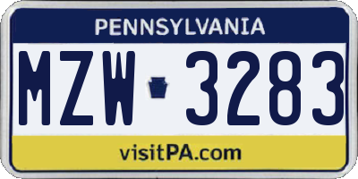PA license plate MZW3283