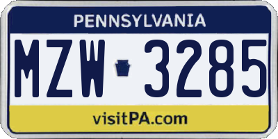 PA license plate MZW3285