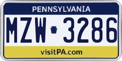 PA license plate MZW3286
