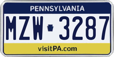 PA license plate MZW3287