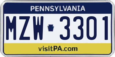 PA license plate MZW3301