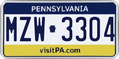 PA license plate MZW3304