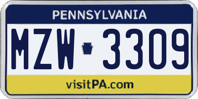 PA license plate MZW3309