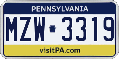 PA license plate MZW3319