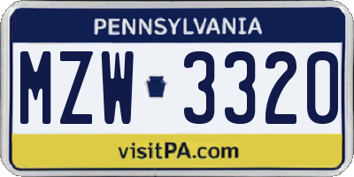 PA license plate MZW3320
