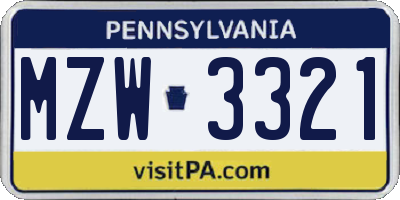 PA license plate MZW3321