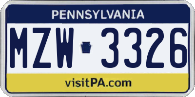 PA license plate MZW3326