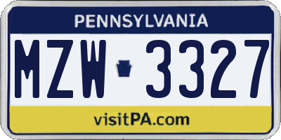 PA license plate MZW3327
