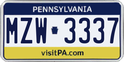 PA license plate MZW3337